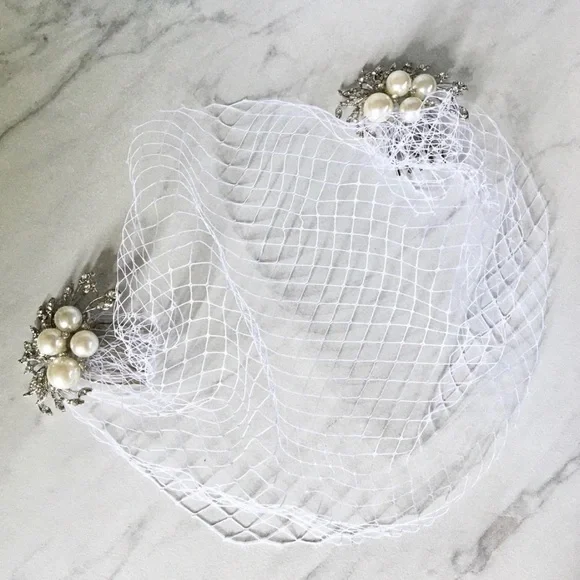 Bridal birdcage veil with Pearls - Picture 2 of 4